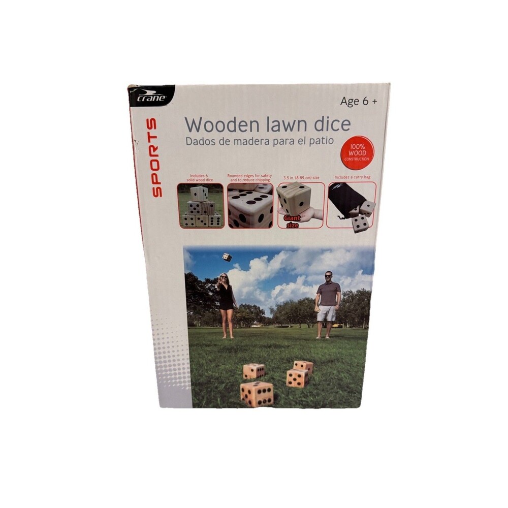 Crane Sports Wooden Lawn 3.5” Dice (6) w/ Bag Dice Game Yard Outdoor Large Roll